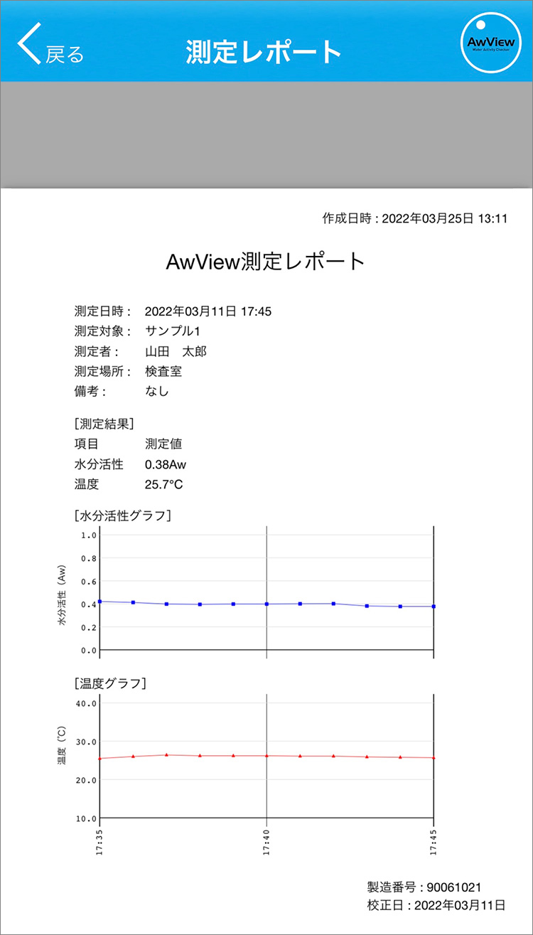 アプリのスクリーンショット(レポート画面)